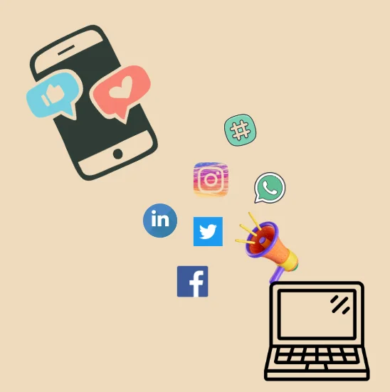 Social media kanalen die uit een laptop komen